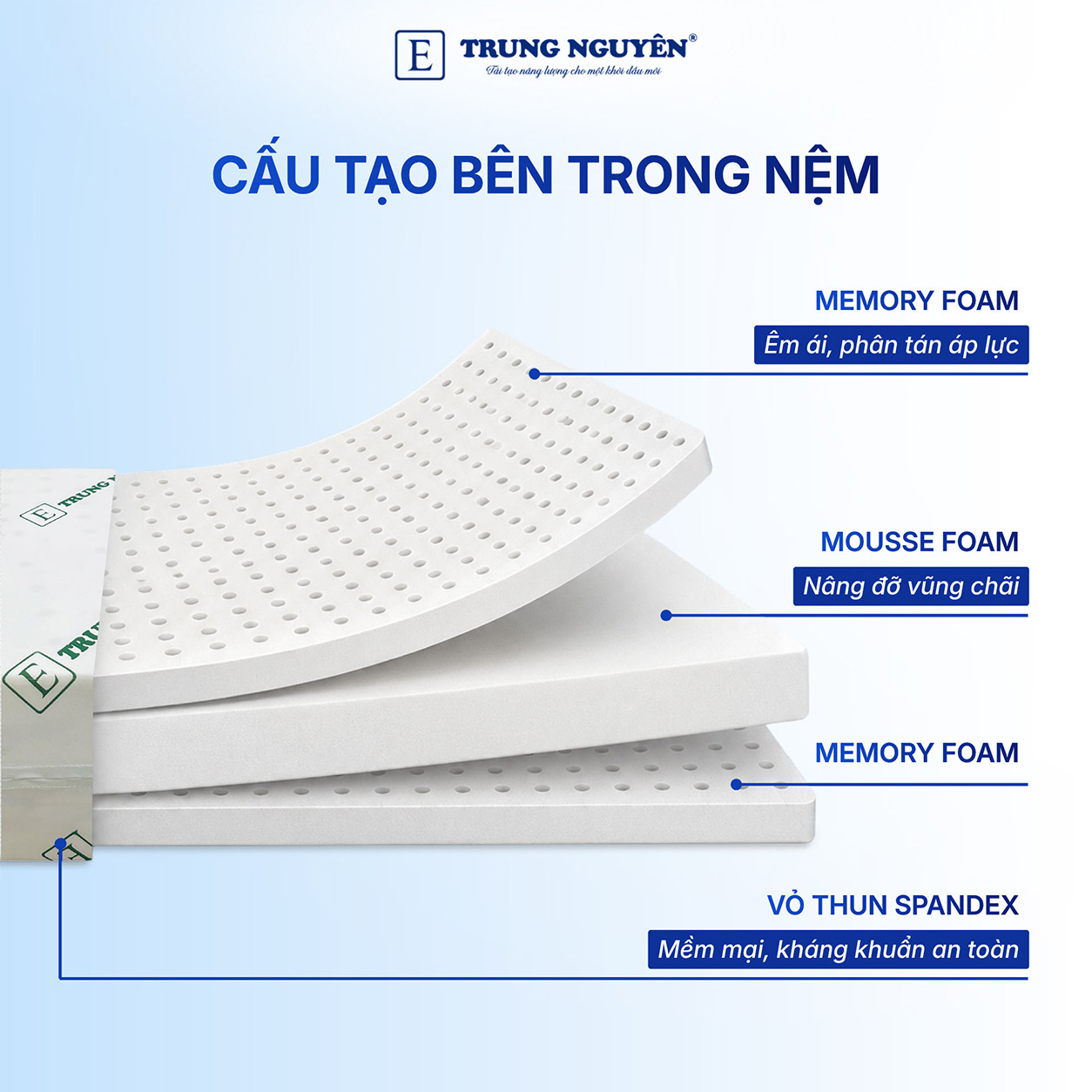 Mặt cắt cấu tạo bên trong của nệm Mặt cắt cấu tạo bên trong của nệm