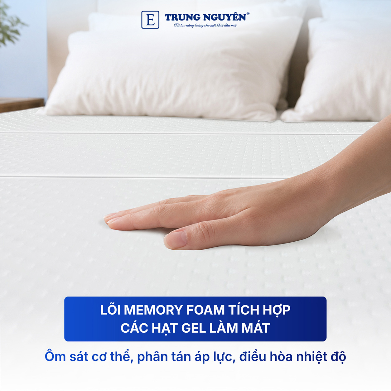 Lõi Memory Foam tích hợp các hạt gel làm mát Lõi Memory Foam tích hợp các hạt gel làm mát