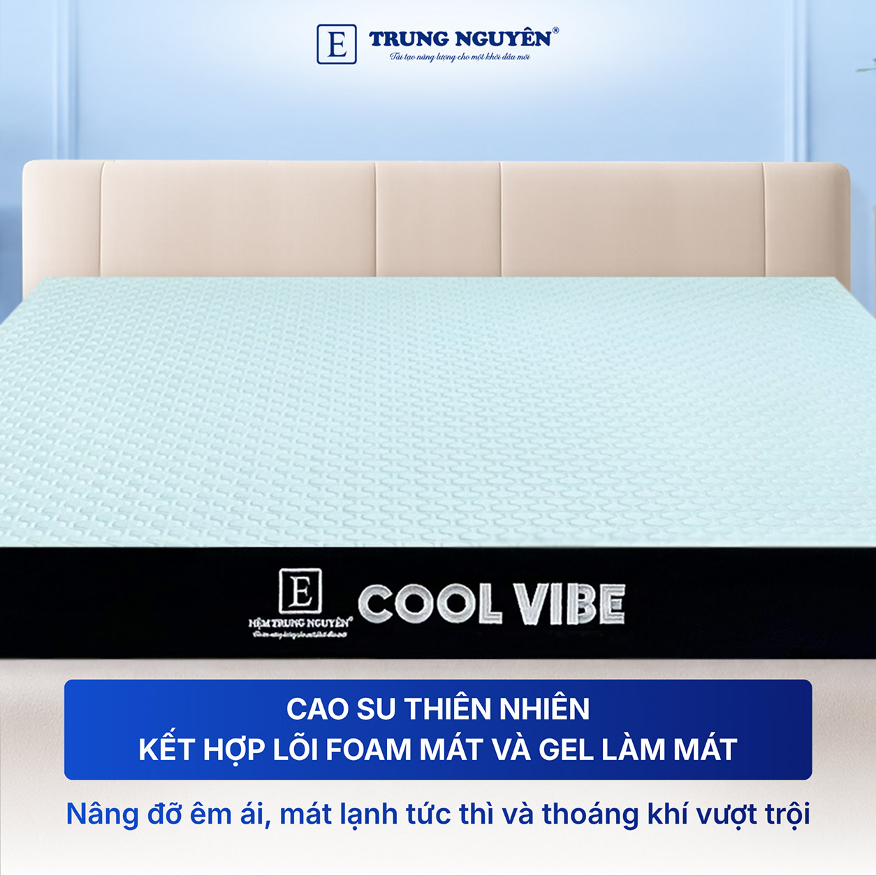 Chất liệu cao su thiên nhiên kết hợp lõi foam và gel làm mát Chất liệu cao su thiên nhiên kết hợp lõi foam và gel làm mát
