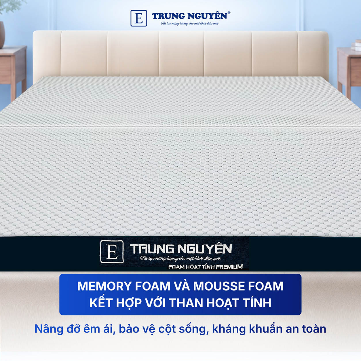 Chất liệu Memory Foam và Mousse Foam kết hợp với than hoạt tính cao cấp Chất liệu Memory Foam và Mousse Foam kết hợp với than hoạt tính cao cấp