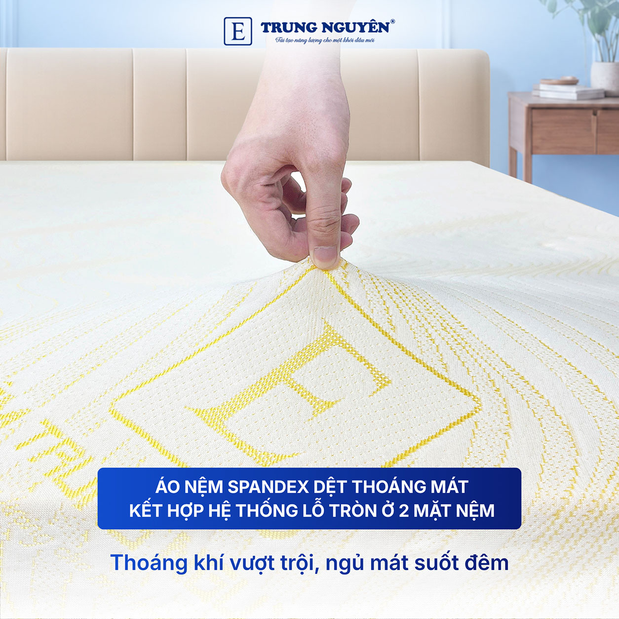 Áo nệm thoáng mát kết hợp hệ thống lỗ tròn ở 2 bề mặt nệm Áo nệm thoáng mát kết hợp hệ thống lỗ tròn ở 2 bề mặt nệm