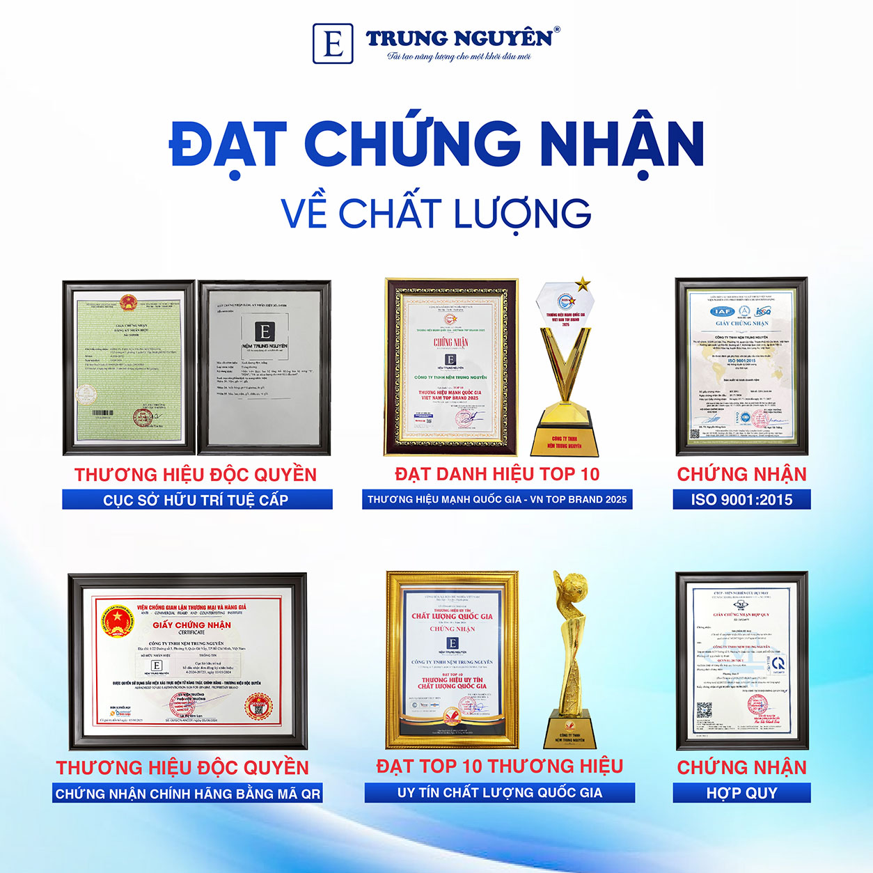 Nệm Trung Nguyên có nhiều chứng nhận về chất lượng sản phẩm Nệm Trung Nguyên có nhiều chứng nhận về chất lượng sản phẩm