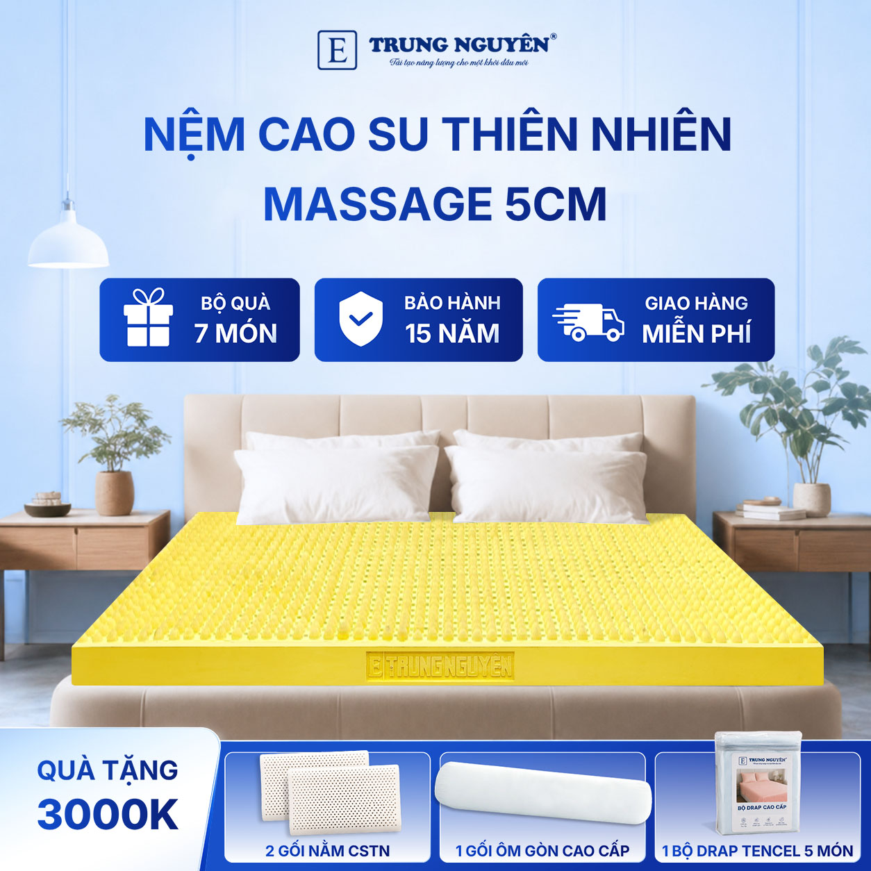 Nệm cao su thiên nhiên Trung Nguyên Massage 5cm 80