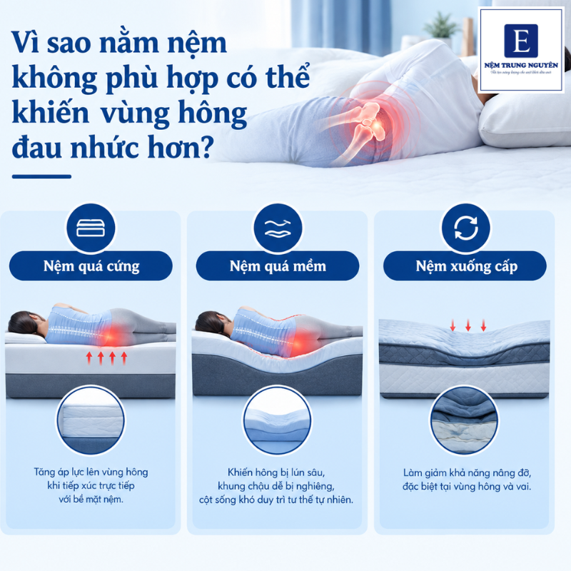 Vì sao nằm nệm không phù hợp có thể khiến vùng hông đau nhức hơn?