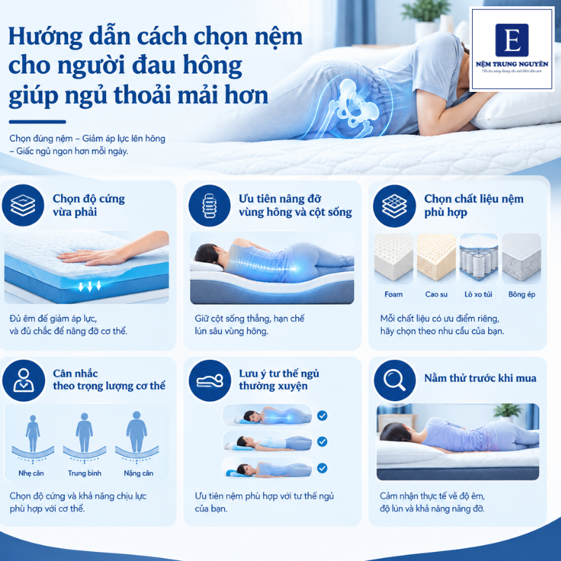 Hướng dẫn cách chọn nệm cho người đau hông giúp ngủ thoải mái hơn