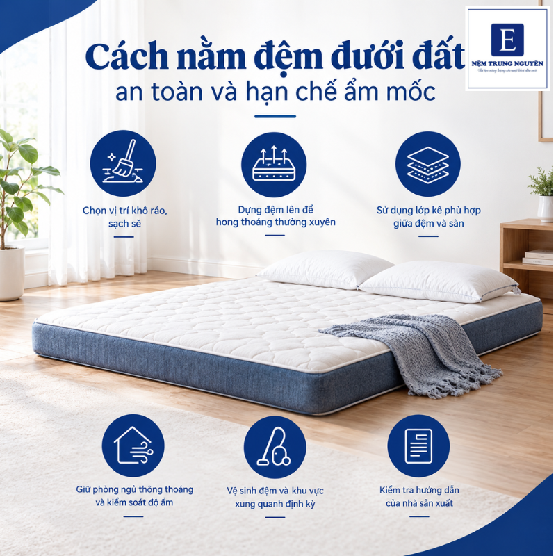Cách nằm đệm dưới đất an toàn và hạn chế ẩm mốc