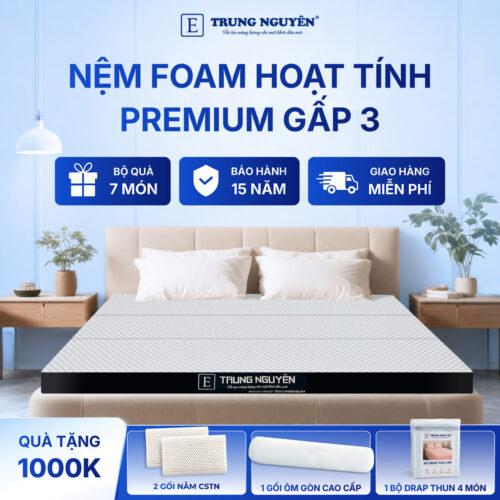 Nệm foam hoạt tính premium Trung Nguyên gấp 3 1.1