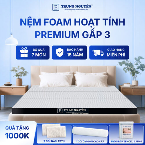 Nệm foam hoạt tính premium Trung Nguyên gấp 3 20