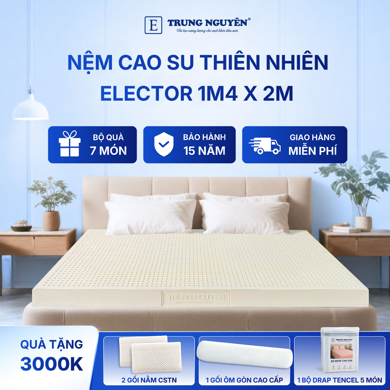 Nệm cao su thiên nhiên Trung Nguyên Classic 1m4 x 2m 60