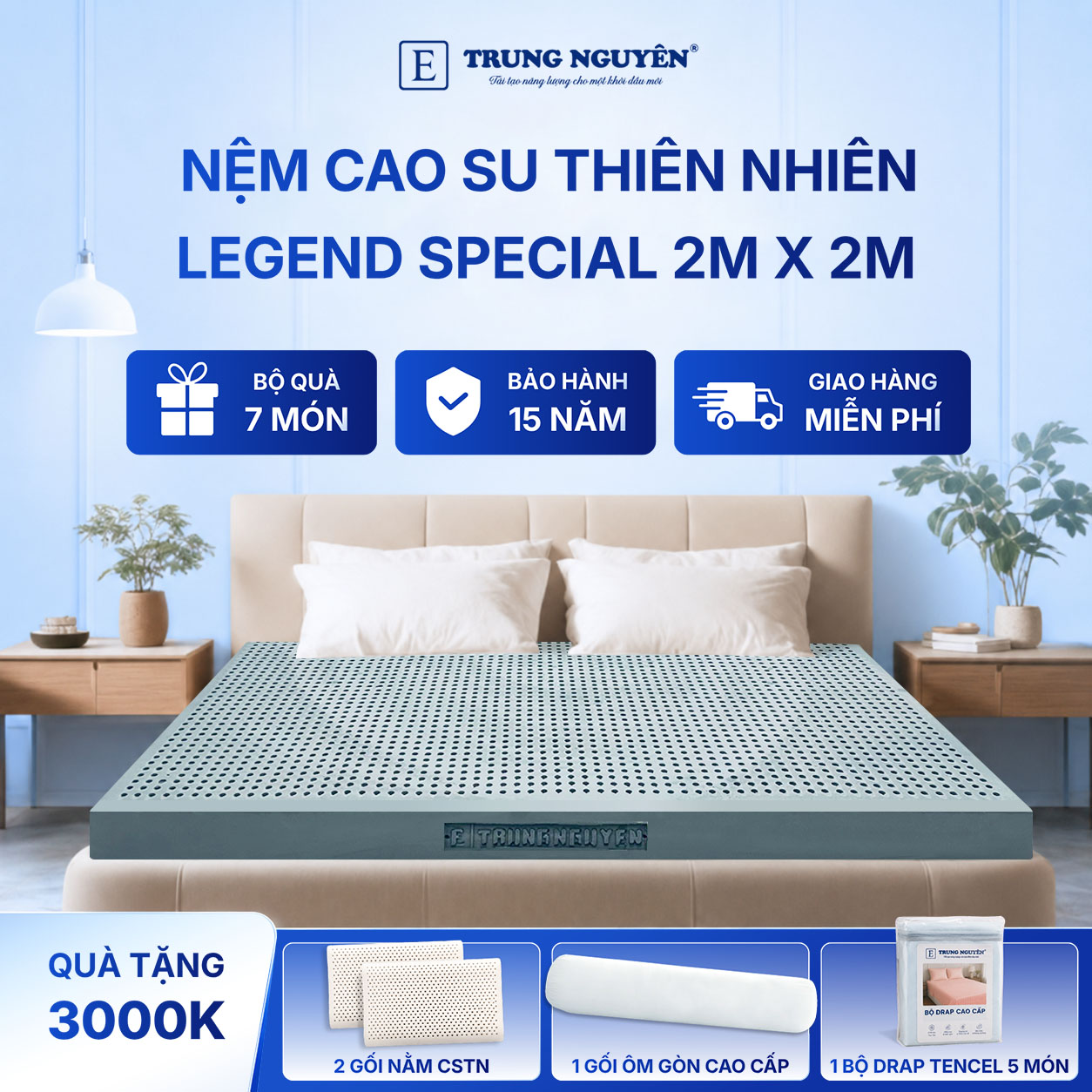 Nệm cao su thiên nhiên Trung Nguyên legend special 2m x 2m 60