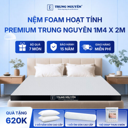 Nệm foam hoạt tính premium Trung Nguyên 1m4 x 2m 1.1