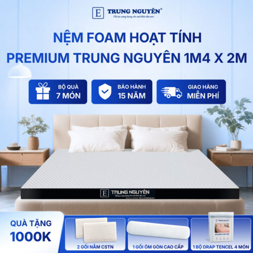 Nệm foam hoạt tính premium Trung Nguyên 1m4 x 2m 50