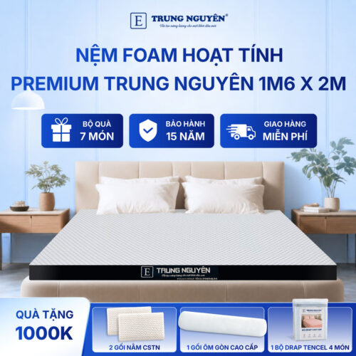 Nệm foam hoạt tính premium Trung Nguyên 1m6 x 2m 50