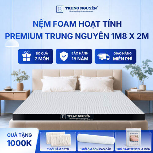 Nệm foam hoạt tính premium Trung Nguyên 1m8 x 2m 50
