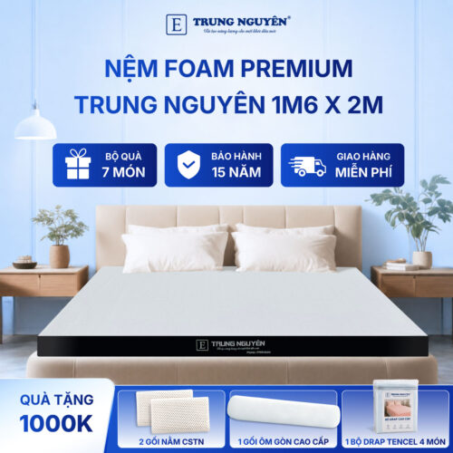 Nệm foam premium Trung Nguyên 1m6 x 2m 60