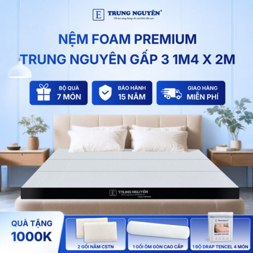 Nệm foam premium Trung Nguyên gấp 3 1m4 x 2m 60