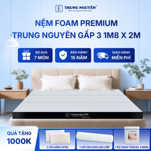 Nệm foam premium Trung Nguyên gấp 3 1m8 x 2m 60
