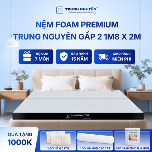 Nệm foam premium Trung Nguyên gấp 2 1m8 x 2m 60