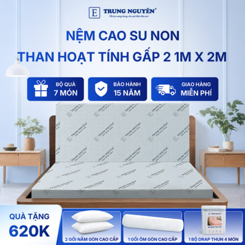 Nệm cao su non hoạt tính Trung Nguyên gấp 2 1m x 2m 1.1