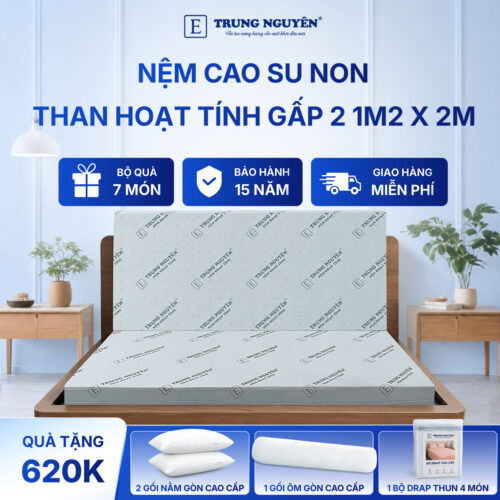 Nệm cao su non hoạt tính Trung Nguyên gấp 2 1m2 x 2m 1.1