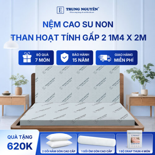 Nệm cao su non hoạt tính Trung Nguyên gấp 2 1m4 x 2m 1.1