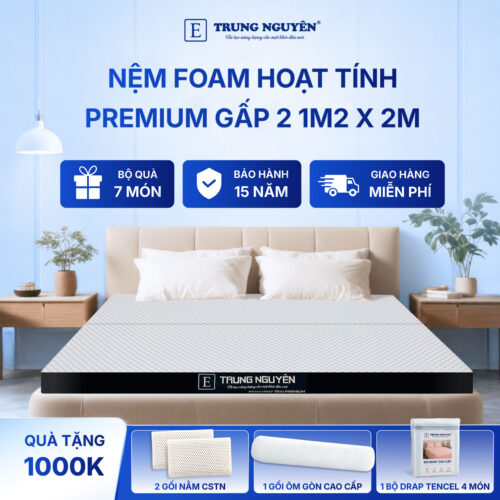 Nệm foam hoạt tính premium Trung Nguyên gấp 2 1m2 x 2m 60