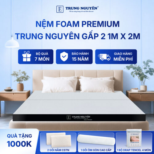 Nệm foam premium Trung Nguyên gấp 2 1m x 2m 60