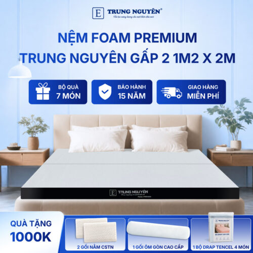 Nệm foam premium Trung Nguyên gấp 2 1m2 x 2m 60