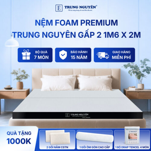 Nệm foam premium Trung Nguyên gấp 2 1m6 x 2m 60