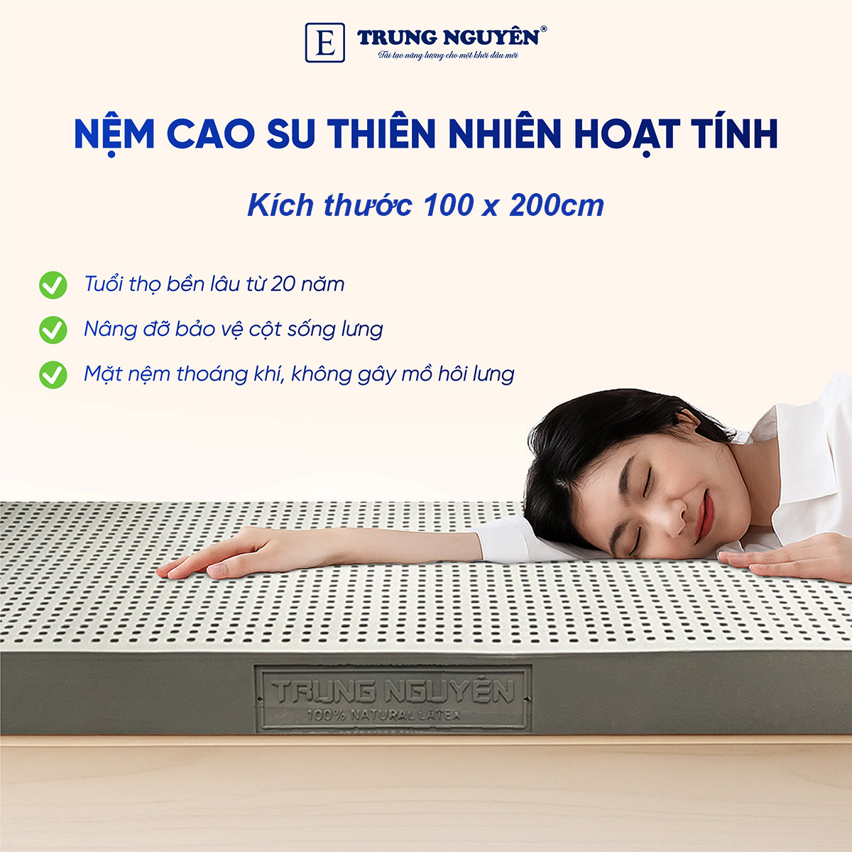 Đệm 1m x 2m bằng chất liệu cao su thiên nhiên