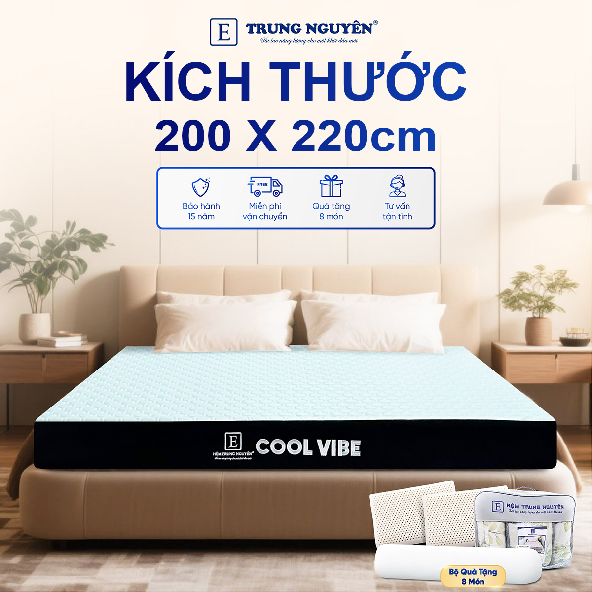 Kích thước đệm 2m x 2m2 rộng rãi, thoải mái Kích thước đệm 2m x 2m2 rộng rãi, thoải mái