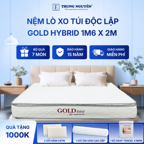 Nệm lò xo túi độc lập gold hybrid Trung Nguyên 1m6 x 2m 60