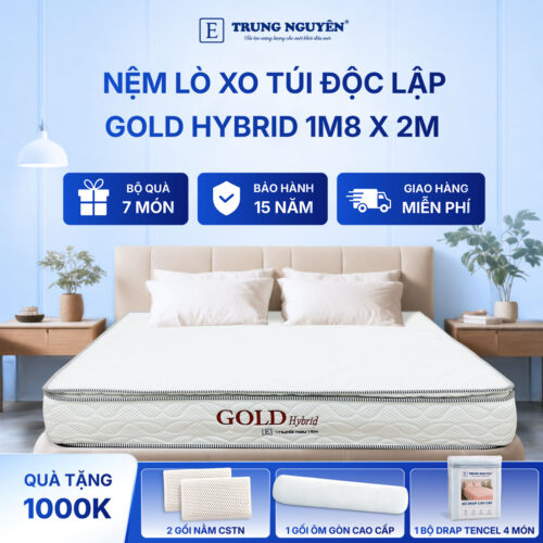 Nệm lò xo túi độc lập gold hybrid Trung Nguyên 1m8 x 2m 60