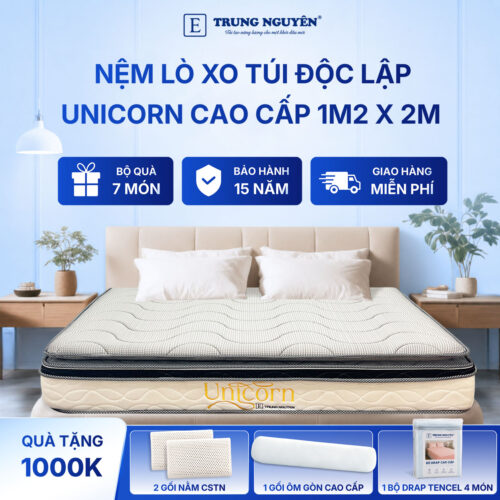 Nệm lò xo túi độc lập unicorn Trung Nguyên 1m2 x 2m 60
