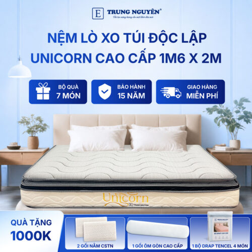 Nệm lò xo túi độc lập unicorn Trung Nguyên 1m6 x 2m 60