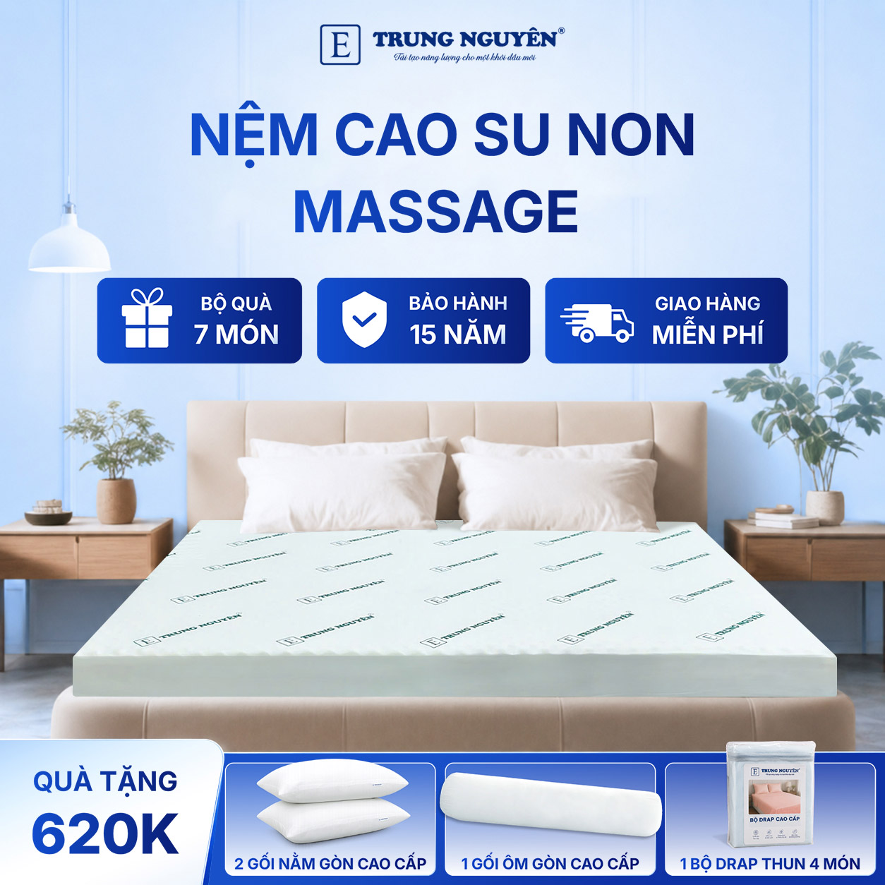 Nệm cao su non massage Trung Nguyên 1.1