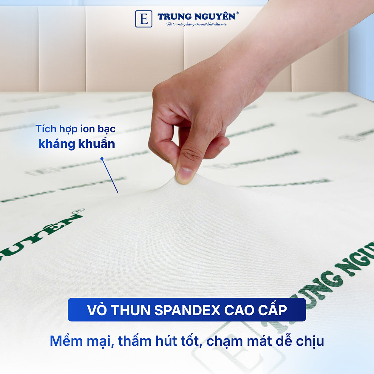 Vỏ nệm làm bằng thun spandex kháng khuẩn và dễ vệ sinh