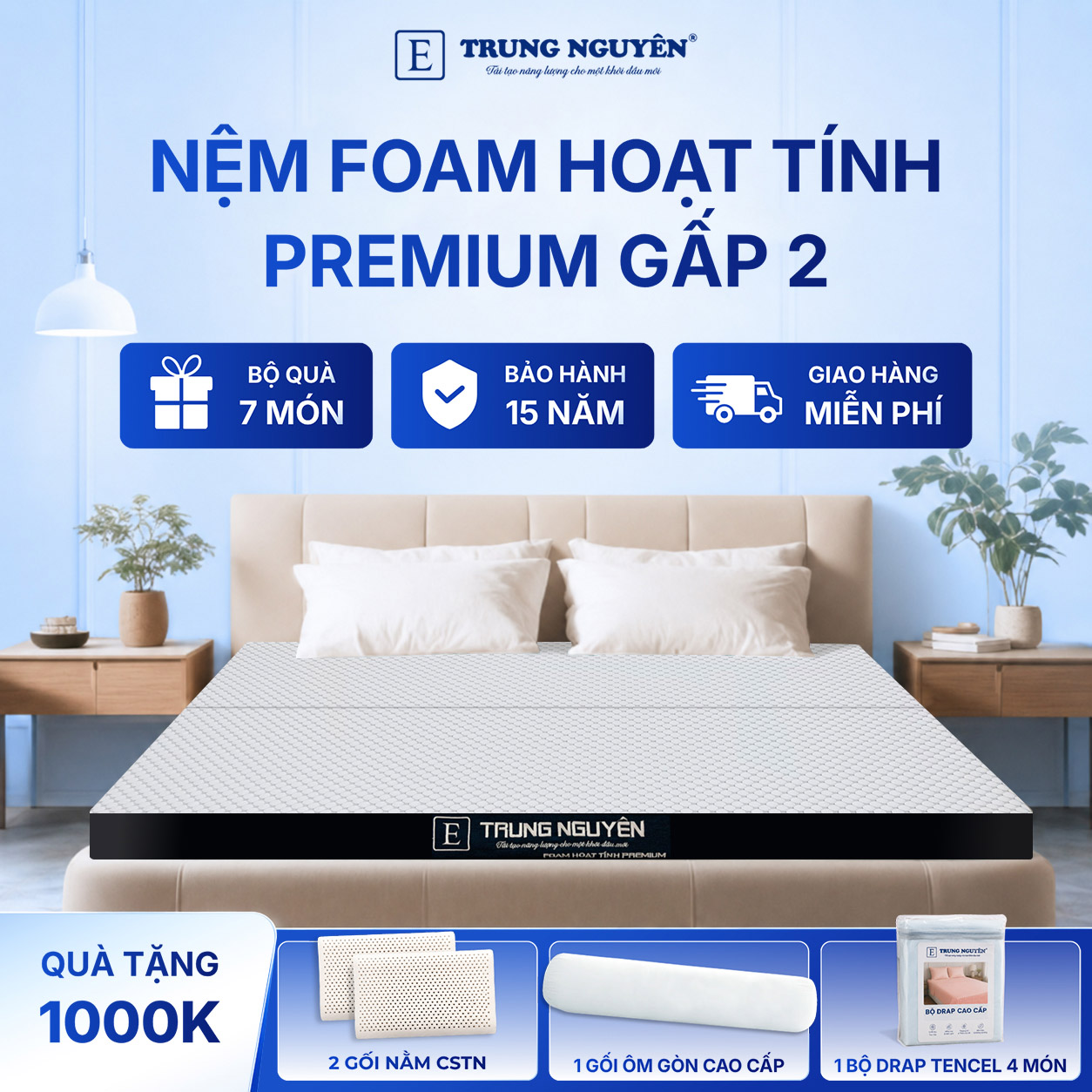 Nệm foam hoạt tính premium Trung Nguyên gấp 2 21