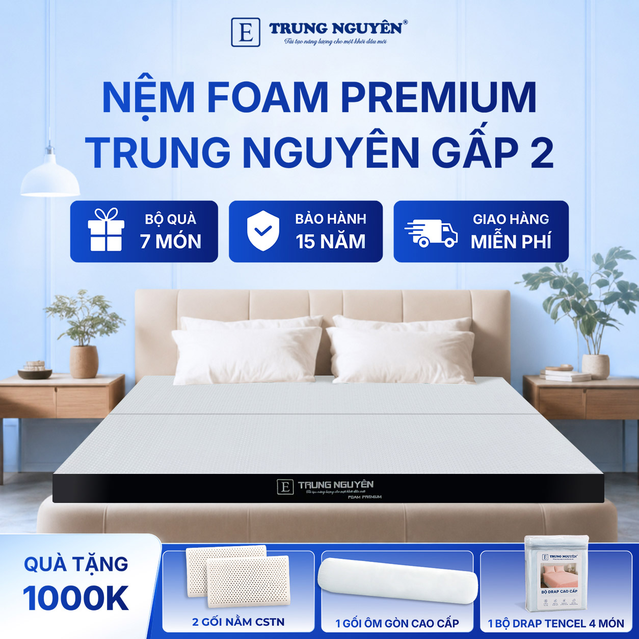 Nệm foam premium Trung Nguyên gấp 2 20