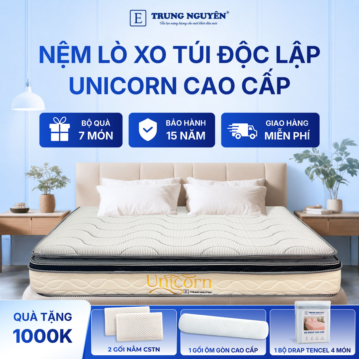 Nệm lò xo túi độc lập unicorn Trung Nguyên 20