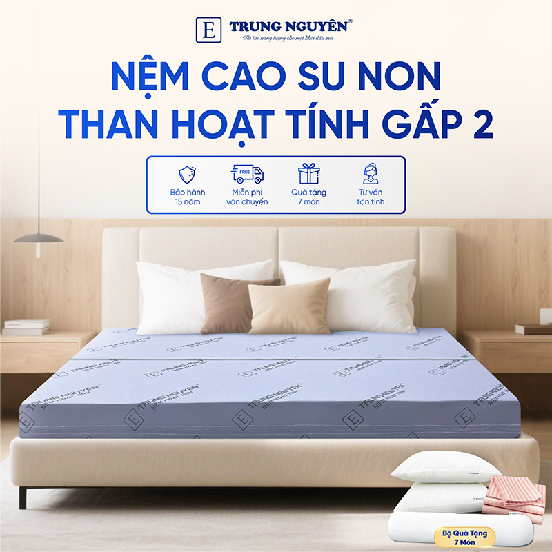 Nệm Cao Su Non Hoạt Tính Trung Nguyên Gấp 2 1m2