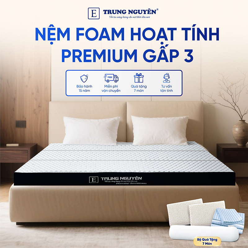 Nệm Foam Hoạt Tính Premium Trung Nguyên Gấp 3 1m2